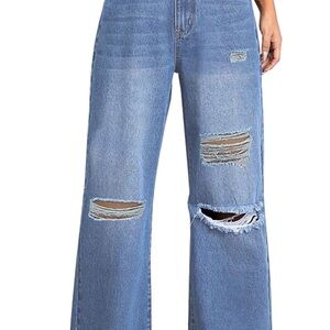 Blue Wide Leg Flare Jeans with Distressing BRAND NEW NEVER WORN